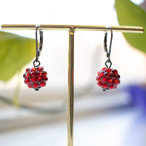 Vintage Red Bedazzled Minimalist Dangle Earrings - Picture 3 of 5